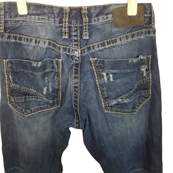 BKE Denim Mens 32R Blue Dark Wash Carter Straight Jeans Distressed Casual Pants - Picture 7 of 7